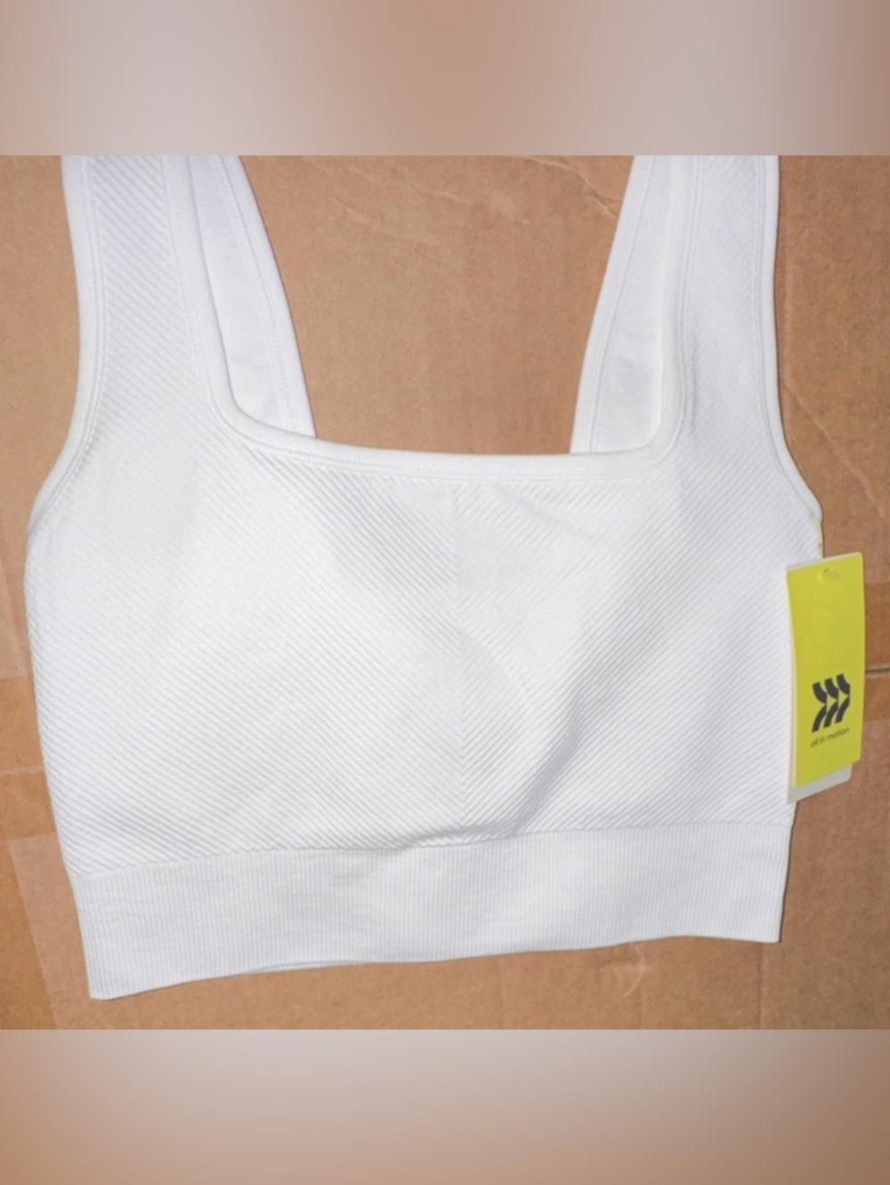 All In Motion Women's XS White Seamless Tight Fit Cropped Tank Top Square Neck